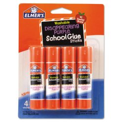Elmer's Washable School Glue Sticks, 0.24 Oz, Applies Purple, Dries Clear, 4/Pack