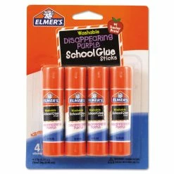 Elmer's Washable School Glue Sticks, 0.24 Oz, Applies Purple, Dries Clear, 4/Pack