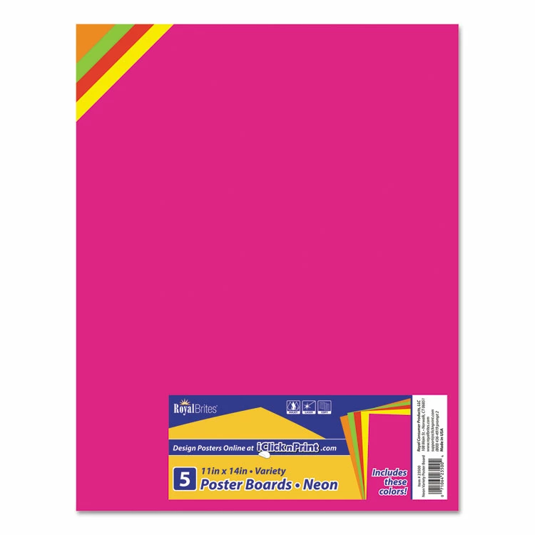 Royal Brites Premium Coated Poster Board, 11 X 14, Assorted Neon Colors, 5/Pack 3 Royal Brites Premium Coated Poster Board, 11 X 14, Assorted Neon Colors, 5/Pack