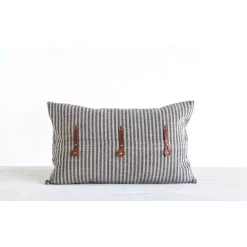 Throw Pillows 3R Studios Black And Beige Striped Cotton Ticking With Leather Accents 20 In. X 12 In. Throw Pillow -SAFAVIEH Shop 3r studios throw pillows df1781 4f 1000