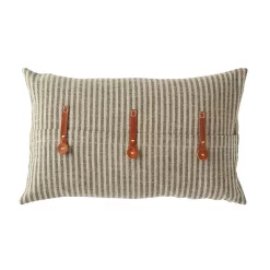 Throw Pillows 3R Studios Black And Beige Striped Cotton Ticking With Leather Accents 20 In. X 12 In. Throw Pillow