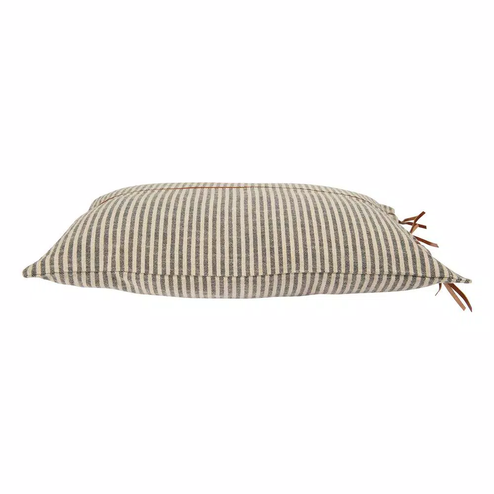 Throw Pillows 3R Studios Black & Beige Striped Cotton Ticking Lumbar With Leather Trim 24 In. X 16 In. Throw Pillow 6 Throw Pillows 3R Studios Black & Beige Striped Cotton Ticking Lumbar With Leather Trim 24 In. X 16 In. Throw Pillow - Image 4
