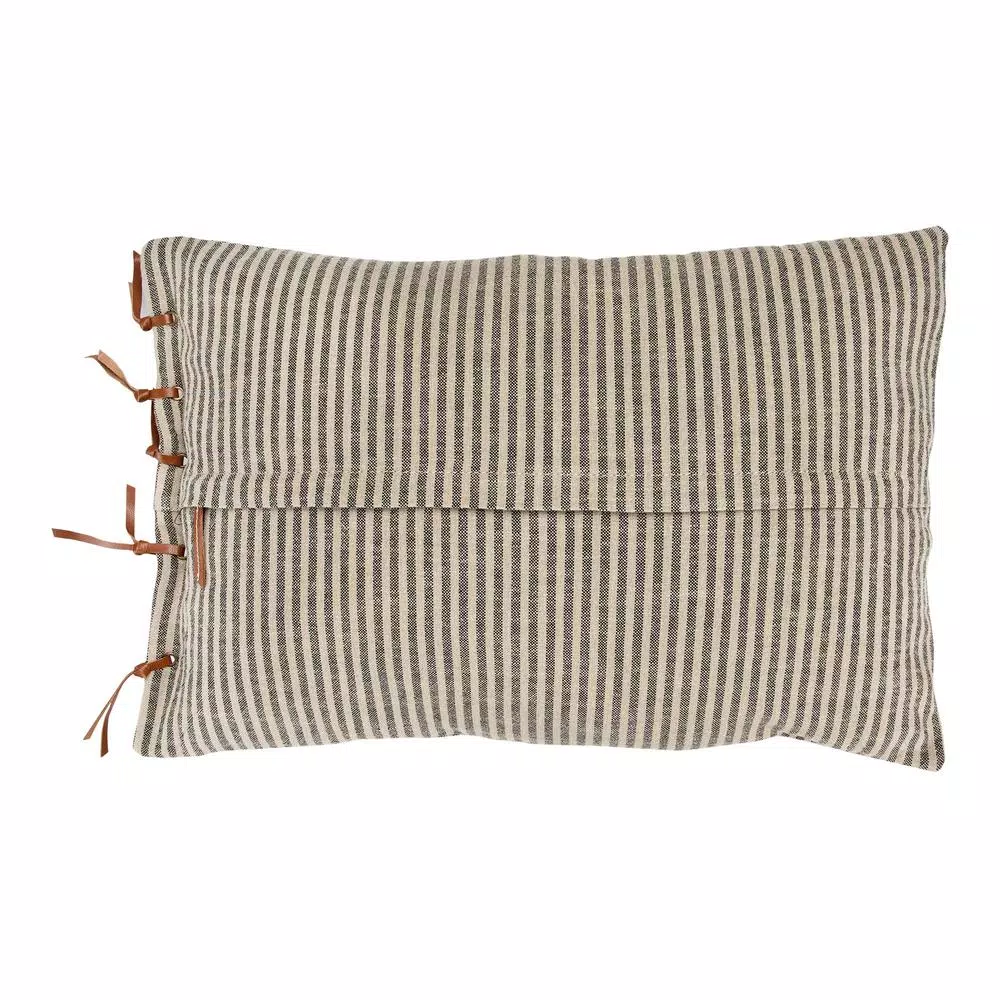 Throw Pillows 3R Studios Black & Beige Striped Cotton Ticking Lumbar With Leather Trim 24 In. X 16 In. Throw Pillow 8 Throw Pillows 3R Studios Black & Beige Striped Cotton Ticking Lumbar With Leather Trim 24 In. X 16 In. Throw Pillow - Image 6