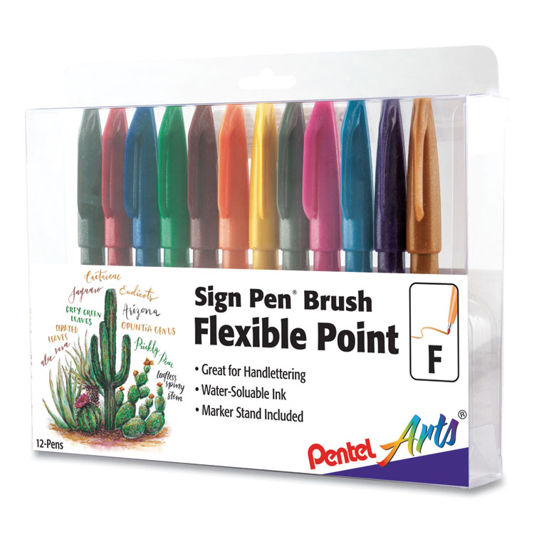 Sign Pen Brush Flexible Point Marker Pen, Fine Brush Tip, Assorted Colors, Dozen Pentel Arts® Sign Pen Brush Flexible Point Marker Pen, Fine Brush Tip, Assorted Colors, Dozen -SAFAVIEH Shop 661665
