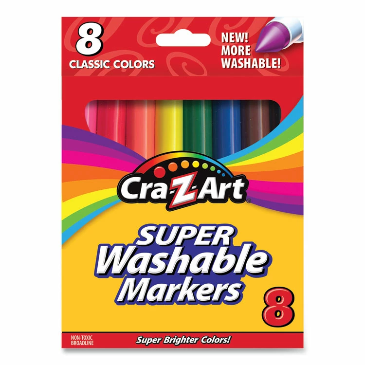 Cra-Z-Art Super Washable Markers, Broad Bullet Tip, Assorted Colors, 8/Set 3 Cra-Z-Art Super Washable Markers, Broad Bullet Tip, Assorted Colors, 8/Set