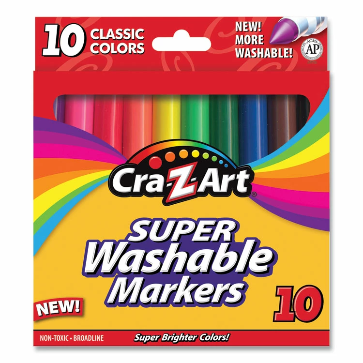 Cra-Z-Art Super Washable Markers, Broad Bullet Tip, Assorted Colors, 10/Set 3 Cra-Z-Art Super Washable Markers, Broad Bullet Tip, Assorted Colors, 10/Set