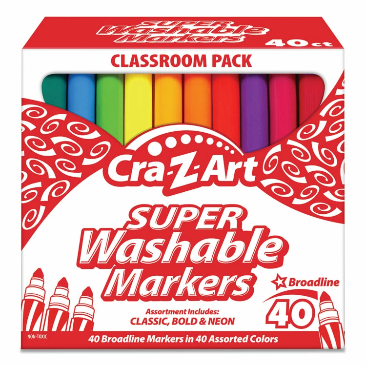 Cra-Z-Art Super Washable Markers, Broad Bullet Tip, Assorted Colors, 40/Set 3 Cra-Z-Art Super Washable Markers, Broad Bullet Tip, Assorted Colors, 40/Set