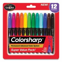 Cra-Z-Art Colorsharp Permanent Markers, Fine Bullet Tip, Assorted Colors, 12/Set