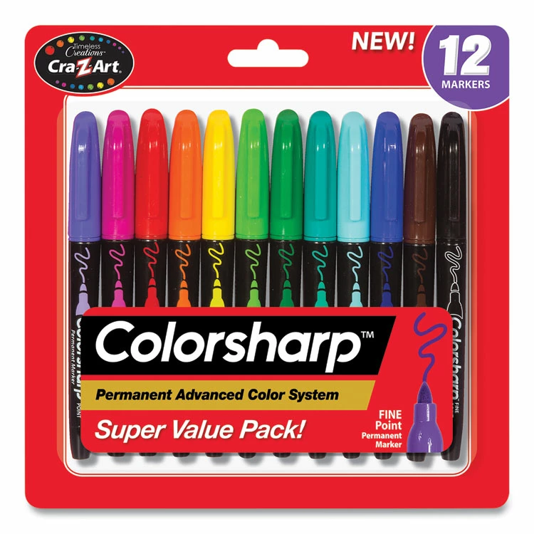 Cra-Z-Art Colorsharp Permanent Markers, Fine Bullet Tip, Assorted Colors, 12/Set 3 Cra-Z-Art Colorsharp Permanent Markers, Fine Bullet Tip, Assorted Colors, 12/Set