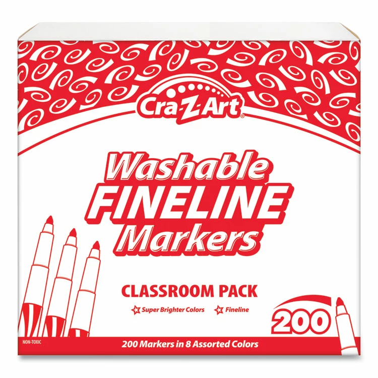 Cra-Z-Art Washable Fineline Markers Classpack, Fine Bullet Tip, Eight Assorted Colors, 200/Set 3 Cra-Z-Art Washable Fineline Markers Classpack, Fine Bullet Tip, Eight Assorted Colors, 200/Set