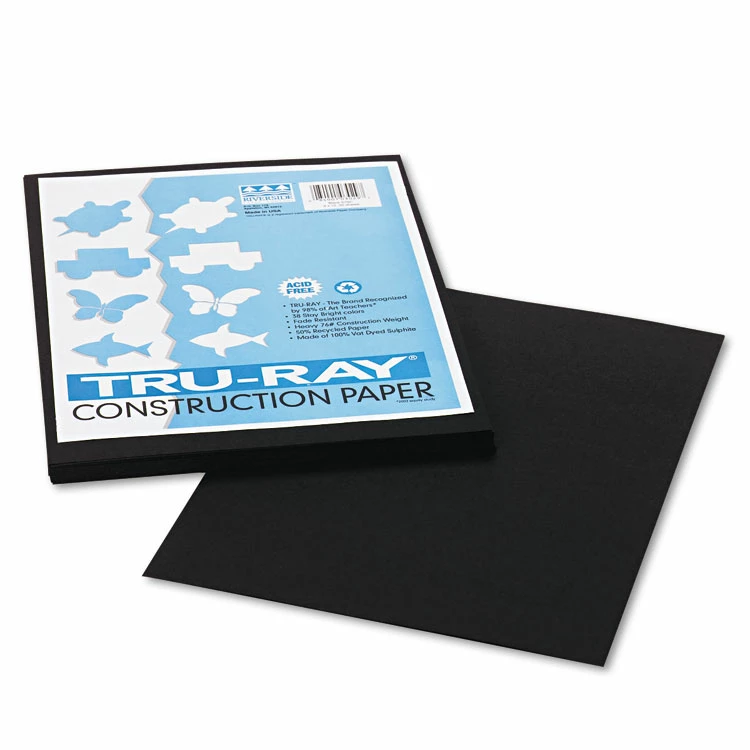 Pacon Tru-Ray Construction Paper, 76 Lb Text Weight, 9 X 12, Black, 50/Pack 3 Pacon Tru-Ray Construction Paper, 76 Lb Text Weight, 9 X 12, Black, 50/Pack