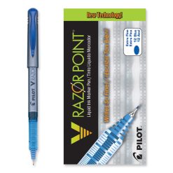 Pilot V Razor Point Liquid Ink Porous Point Pen, Stick, Extra-Fine 0.5 Mm, Blue Ink, Gray Barrel, Dozen
