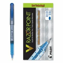 Pilot V Razor Point Liquid Ink Porous Point Pen, Stick, Extra-Fine 0.5 Mm, Blue Ink, Gray Barrel, Dozen