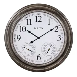 Wall Clocks Bulova Indoor/Outdoor Molded Silver Tone Case 20 In. Round Wall Clock