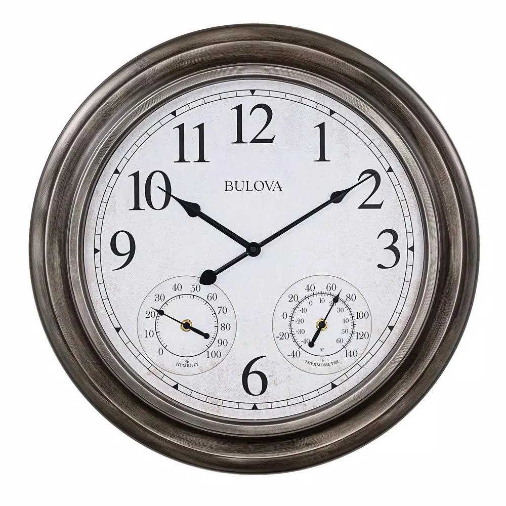 Wall Clocks Bulova Indoor/Outdoor Molded Silver Tone Case 20 In. Round Wall Clock 3 Wall Clocks Bulova Indoor/Outdoor Molded Silver Tone Case 20 In. Round Wall Clock