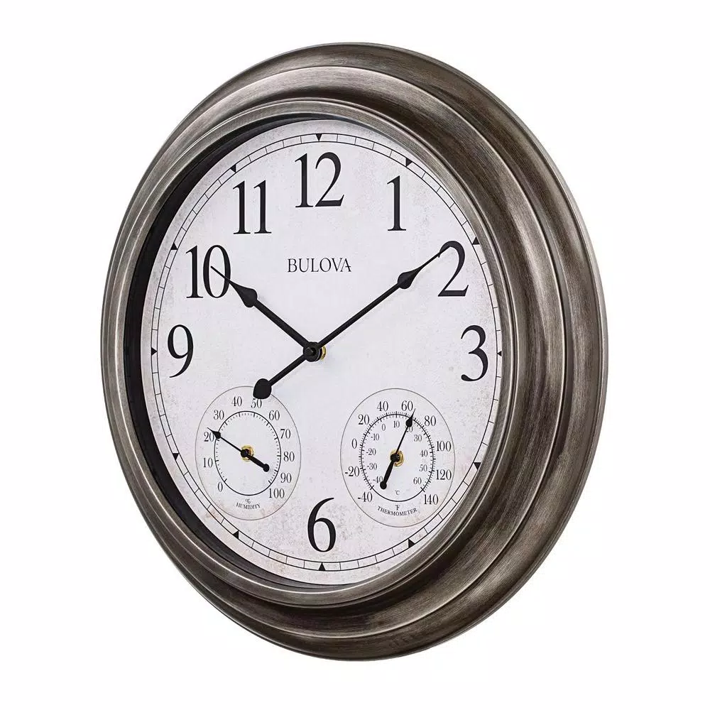 Wall Clocks Bulova Indoor/Outdoor Molded Silver Tone Case 20 In. Round Wall Clock 4 Wall Clocks Bulova Indoor/Outdoor Molded Silver Tone Case 20 In. Round Wall Clock - Image 2
