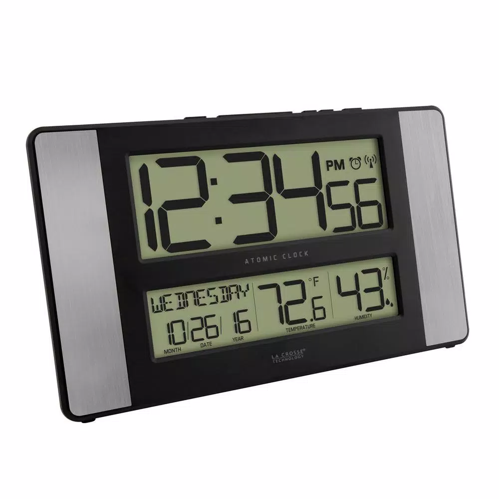 Wall Clocks La Crosse Technology 11 In. X 7 In. Atomic Digital Clock With Temperature And Humidity In Aluminum Finish 5 Wall Clocks La Crosse Technology 11 In. X 7 In. Atomic Digital Clock With Temperature And Humidity In Aluminum Finish - Image 3