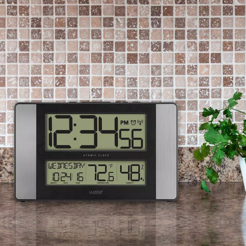 Wall Clocks La Crosse Technology 11 In. X 7 In. Atomic Digital Clock With Temperature And Humidity In Aluminum Finish 8 Wall Clocks La Crosse Technology 11 In. X 7 In. Atomic Digital Clock With Temperature And Humidity In Aluminum Finish - Image 6