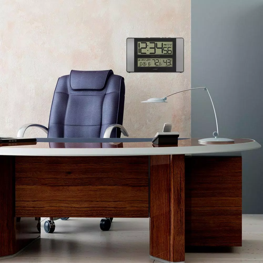 Wall Clocks La Crosse Technology 11 In. X 7 In. Atomic Digital Clock With Temperature And Humidity In Aluminum Finish 6 Wall Clocks La Crosse Technology 11 In. X 7 In. Atomic Digital Clock With Temperature And Humidity In Aluminum Finish - Image 4