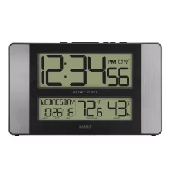 Wall Clocks La Crosse Technology 11 In. X 7 In. Atomic Digital Clock With Temperature And Humidity In Aluminum Finish