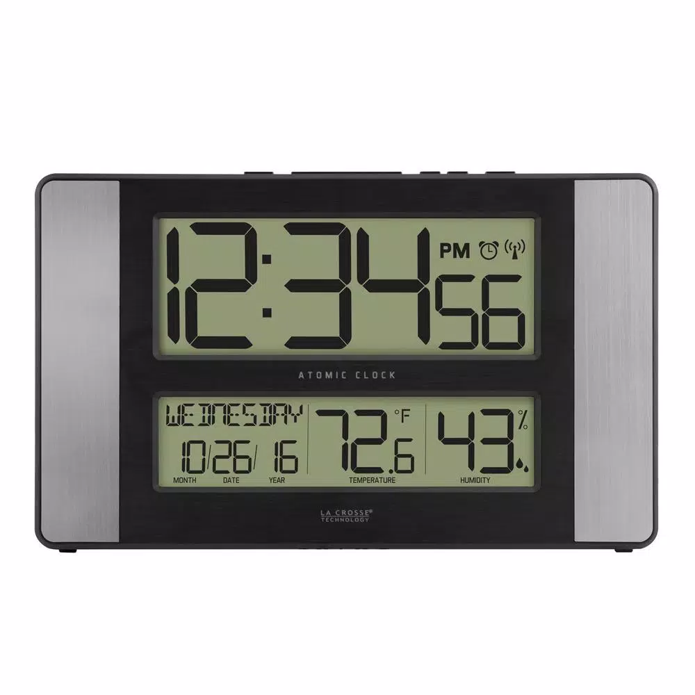 Wall Clocks La Crosse Technology 11 In. X 7 In. Atomic Digital Clock With Temperature And Humidity In Aluminum Finish 3 Wall Clocks La Crosse Technology 11 In. X 7 In. Atomic Digital Clock With Temperature And Humidity In Aluminum Finish