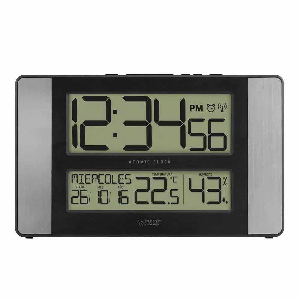 Wall Clocks La Crosse Technology 11 In. X 7 In. Atomic Digital Clock With Temperature And Humidity In Aluminum Finish 7 Wall Clocks La Crosse Technology 11 In. X 7 In. Atomic Digital Clock With Temperature And Humidity In Aluminum Finish - Image 5