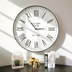 Wall Clocks Glitzhome 31.5 In. Oversized Farmhouse Metal Enamel Wall Clock -SAFAVIEH Shop antique white glitzhome wall clocks 1512202880 31 1000