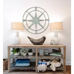 Decorative Letters 3R Studios 41 In. X 41 In. Distressed Aqua Iron Metal Wall Compass -SAFAVIEH Shop aqua 3r studios decorative letters da6886 4f 1000