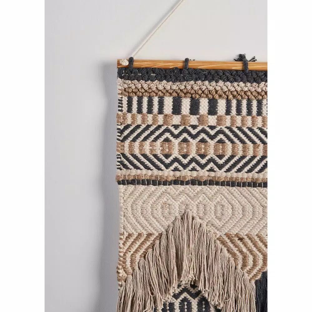 Wall Accents LR Home Trellis Beige / Charcoal Geometric Braided Fringed Wall Tapestry 7 Wall Accents LR Home Trellis Beige / Charcoal Geometric Braided Fringed Wall Tapestry - Image 5