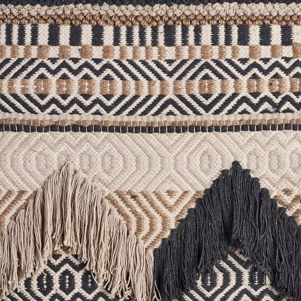 Wall Accents LR Home Trellis Beige / Charcoal Geometric Braided Fringed Wall Tapestry 5 Wall Accents LR Home Trellis Beige / Charcoal Geometric Braided Fringed Wall Tapestry - Image 3