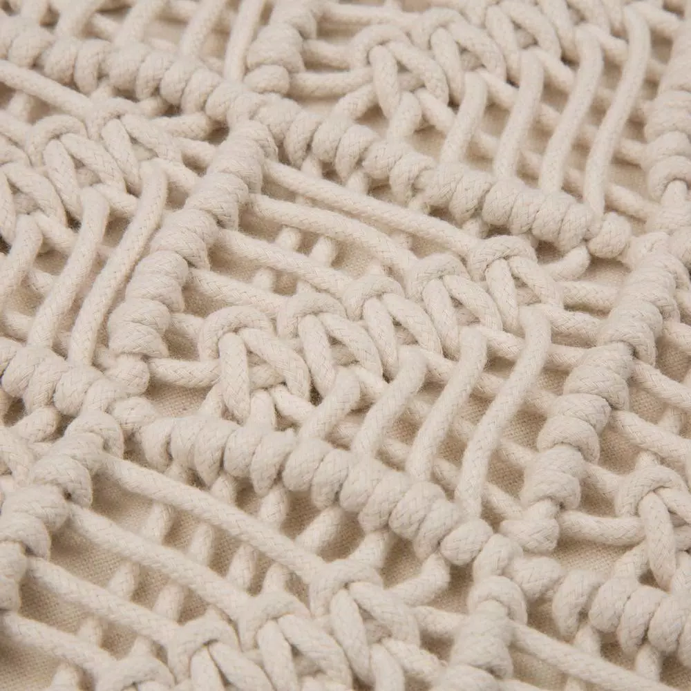 Throw Pillows Glitzhome 18 In. L X 18 In. W Hollow-Carved Handmade Cotton Rope Pillow Cover With Tassel 6 Throw Pillows Glitzhome 18 In. L X 18 In. W Hollow-Carved Handmade Cotton Rope Pillow Cover With Tassel - Image 4