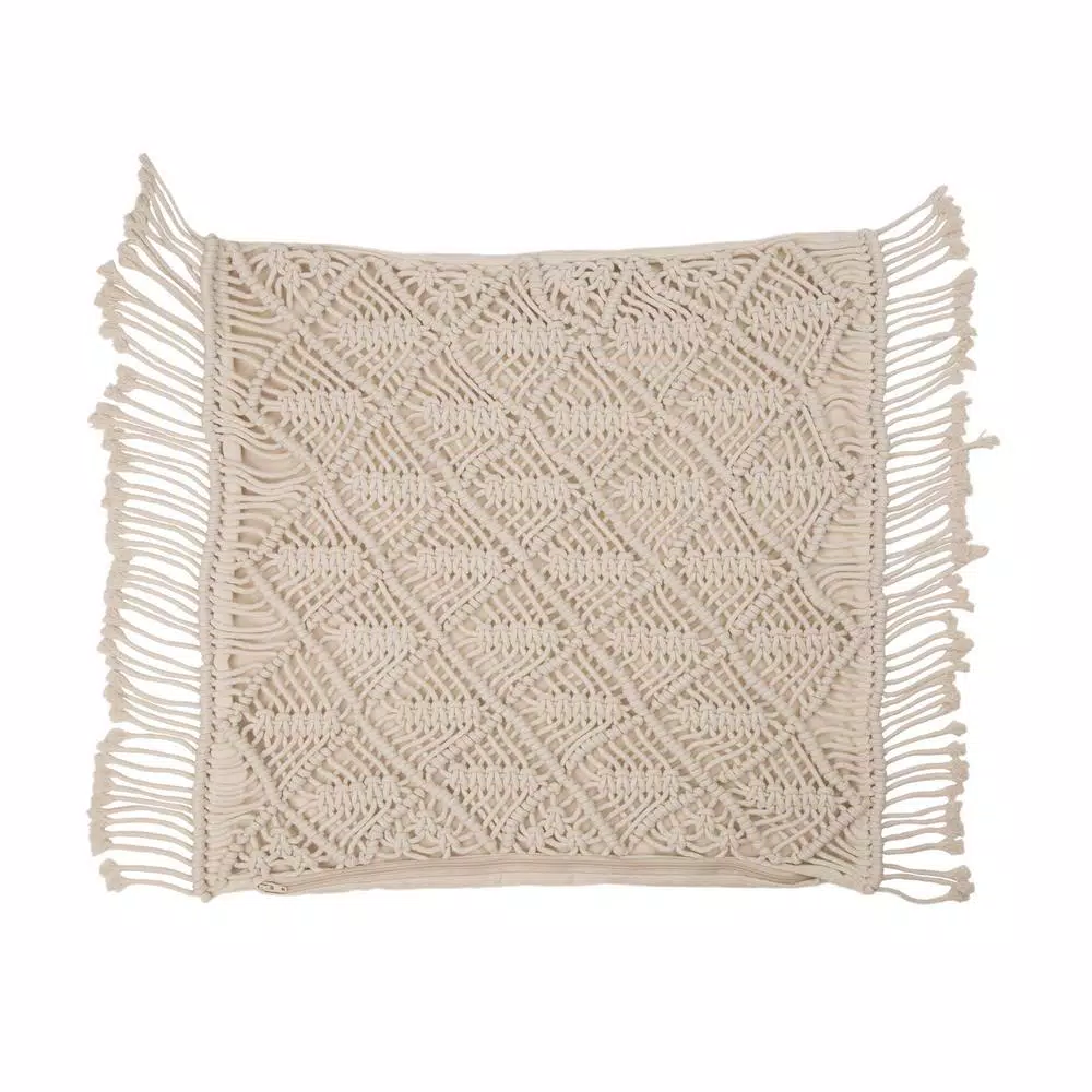 Throw Pillows Glitzhome 18 In. L X 18 In. W Hollow-Carved Handmade Cotton Rope Pillow Cover With Tassel 9 Throw Pillows Glitzhome 18 In. L X 18 In. W Hollow-Carved Handmade Cotton Rope Pillow Cover With Tassel - Image 7