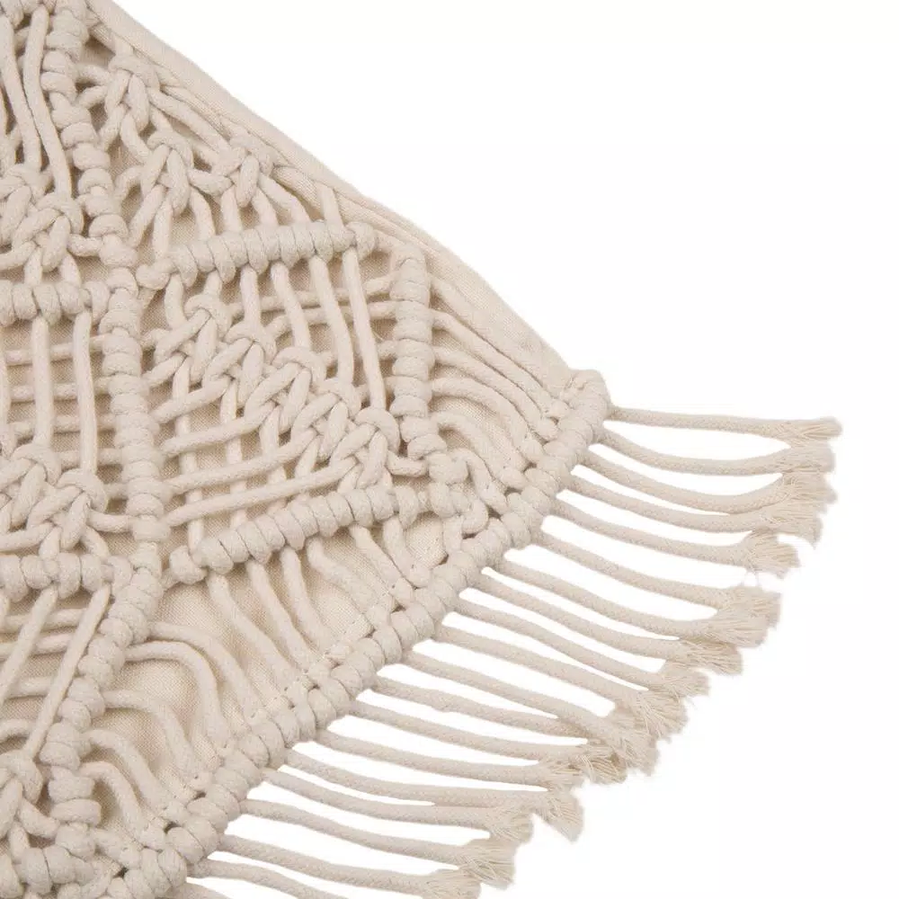 Throw Pillows Glitzhome 18 In. L X 18 In. W Hollow-Carved Handmade Cotton Rope Pillow Cover With Tassel 4 Throw Pillows Glitzhome 18 In. L X 18 In. W Hollow-Carved Handmade Cotton Rope Pillow Cover With Tassel - Image 2