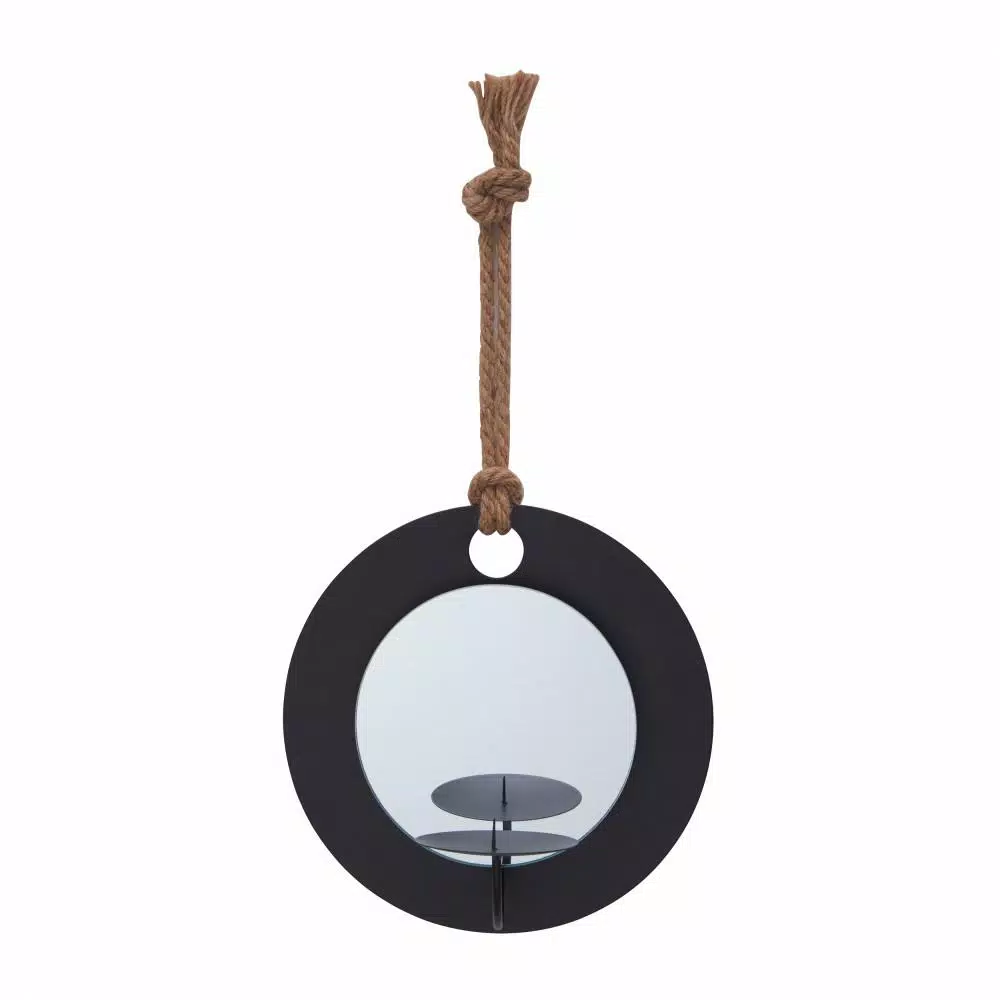 Wall Accents DANYA B Algarve Black Round Pillar Candle Sconce With Mirror And Rope 6 Wall Accents DANYA B Algarve Black Round Pillar Candle Sconce With Mirror And Rope - Image 4