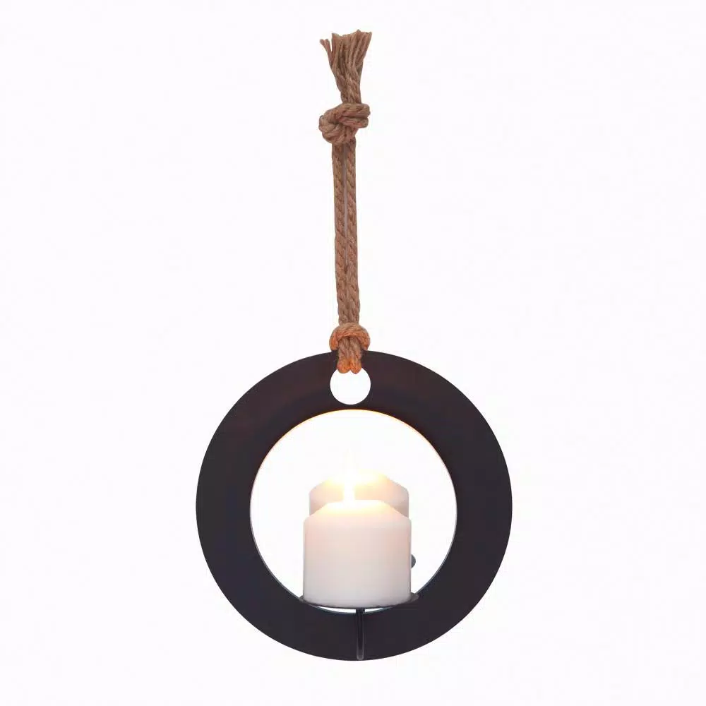 Wall Accents DANYA B Algarve Black Round Pillar Candle Sconce With Mirror And Rope 3 Wall Accents DANYA B Algarve Black Round Pillar Candle Sconce With Mirror And Rope