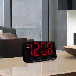 Table Clocks Equity By La Crosse Extra-Large 3 In. Red LED Electric Alarm Table Clock With HI/LO Settings