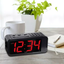 Table Clocks Equity By La Crosse Red 1.8 In. LED Quick Set Electric Alarm Table Clock With HI/LO Dimmer