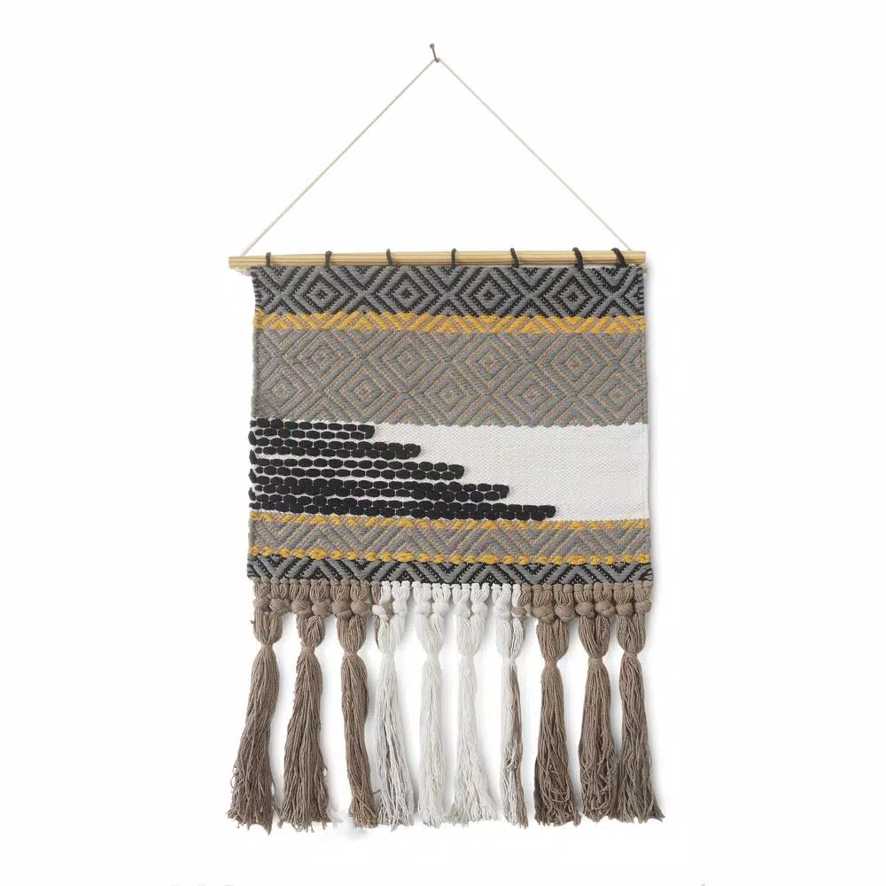 Wall Accents LR Home Trellis Neutral Black / Gray Geometric Fringe Wall Tapestry 3 Wall Accents LR Home Trellis Neutral Black / Gray Geometric Fringe Wall Tapestry