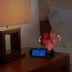 Table Clocks La Crosse Technology WWVB Round LCD Projection Alarm Clock With Out Temperature -SAFAVIEH Shop black la crosse technology table clocks 616 143 31 1000