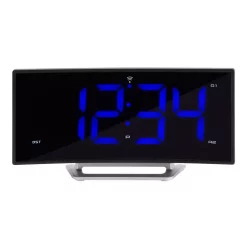 Table Clocks La Crosse Technology 1.8 In. Curved Blue LED Atomic Dual Alarm Clock