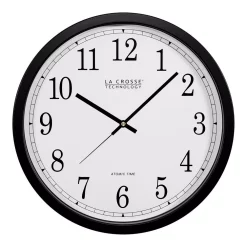 Wall Clocks La Crosse Technology 14 In. Atomic Round Analog Black Wall Clock