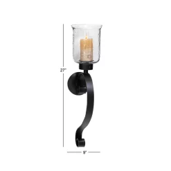 Wall Accents LITTON LANE 27 In. Wrought Iron Candle Sconce With Glass Hurricane Holder -SAFAVIEH Shop black litton lane candle holders 34564 1f 1000