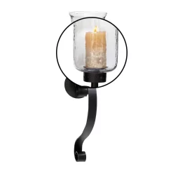 Wall Accents LITTON LANE 27 In. Wrought Iron Candle Sconce With Glass Hurricane Holder -SAFAVIEH Shop black litton lane candle holders 34564 4f 1000