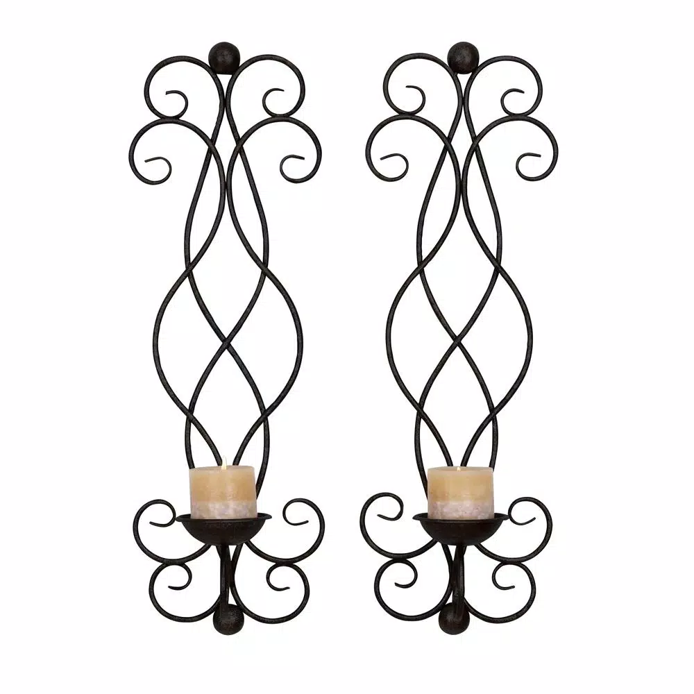 Wall Accents LITTON LANE 25 In. Black Iron Scrollwork Candle Sconce (Set Of 2) 4 Wall Accents LITTON LANE 25 In. Black Iron Scrollwork Candle Sconce (Set Of 2) - Image 2