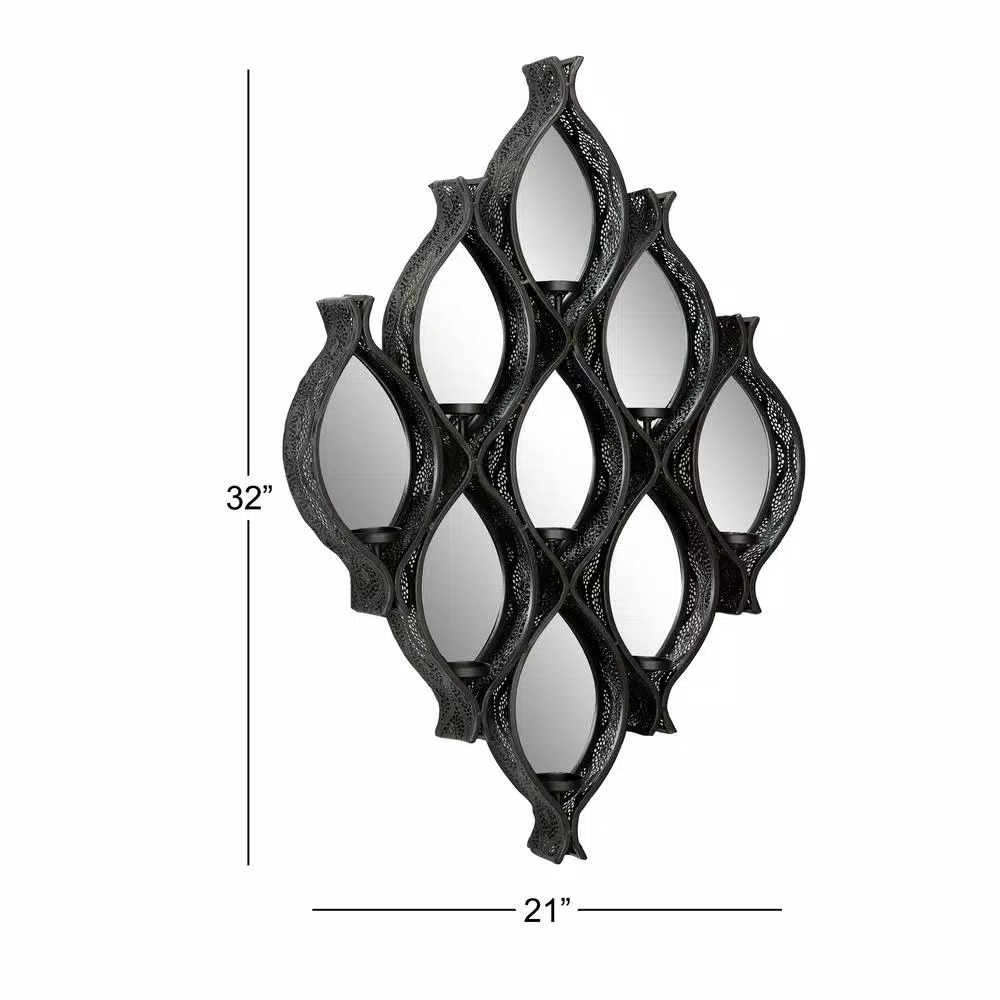 Wall Accents LITTON LANE Eclectic Large Black Diamond Mesh Metal Wall Sconce With Mirrors 6 Wall Accents LITTON LANE Eclectic Large Black Diamond Mesh Metal Wall Sconce With Mirrors - Image 4