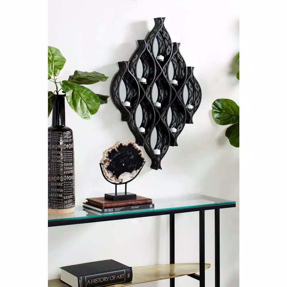 Wall Accents LITTON LANE Eclectic Large Black Diamond Mesh Metal Wall Sconce With Mirrors 7 Wall Accents LITTON LANE Eclectic Large Black Diamond Mesh Metal Wall Sconce With Mirrors - Image 5