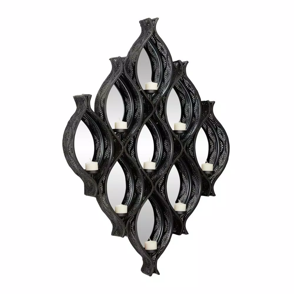 Wall Accents LITTON LANE Eclectic Large Black Diamond Mesh Metal Wall Sconce With Mirrors 5 Wall Accents LITTON LANE Eclectic Large Black Diamond Mesh Metal Wall Sconce With Mirrors - Image 3