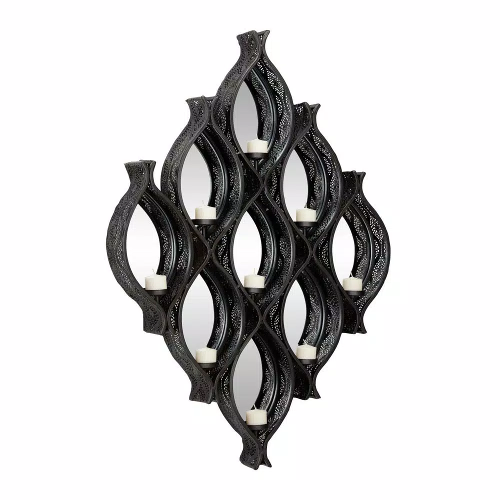 Wall Accents LITTON LANE Eclectic Large Black Diamond Mesh Metal Wall Sconce With Mirrors 4 Wall Accents LITTON LANE Eclectic Large Black Diamond Mesh Metal Wall Sconce With Mirrors - Image 2