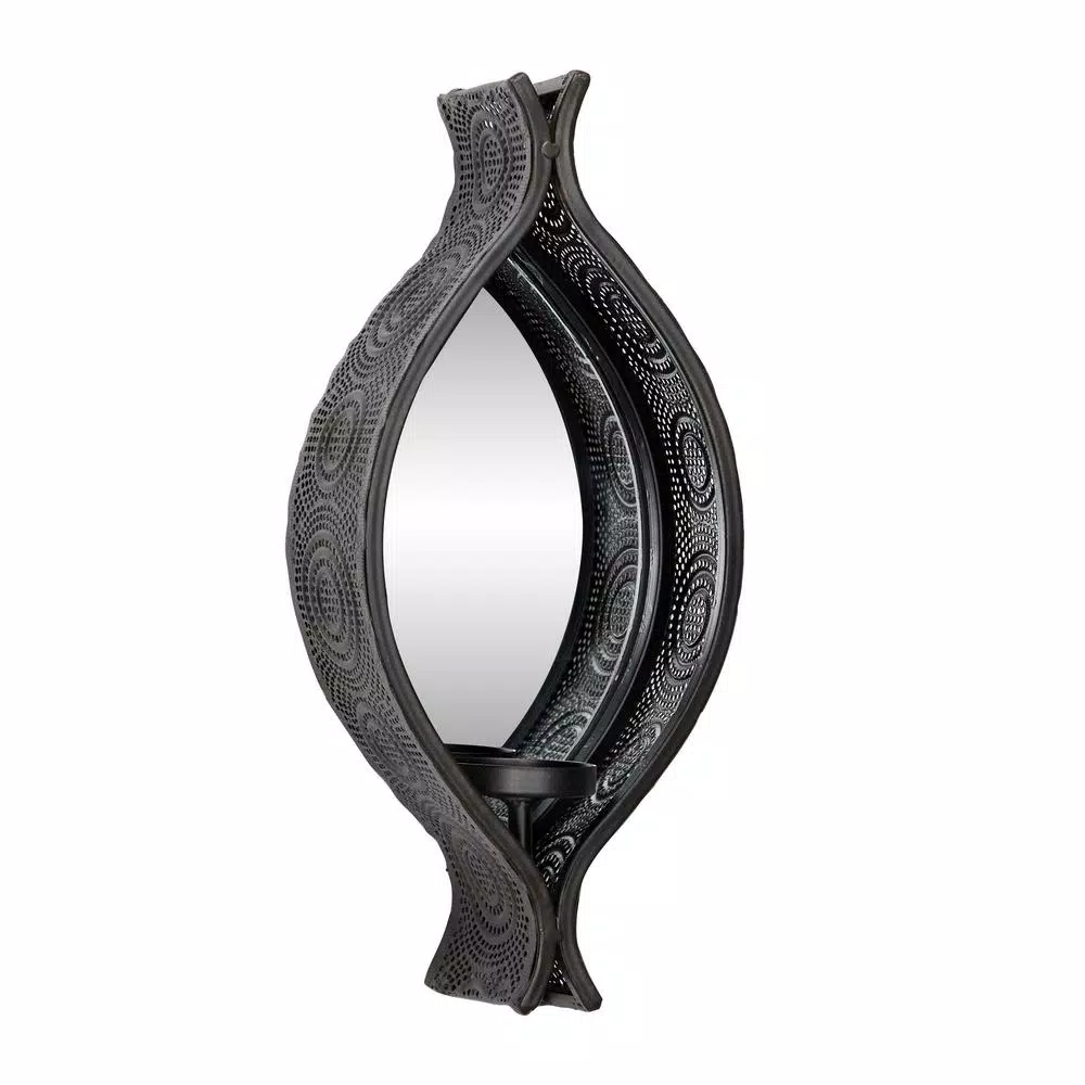 Wall Accents LITTON LANE Eclectic Ellipse-Shaped Black Mesh Metal Wall Sconces With Mirrors, Set Of 2 5 Wall Accents LITTON LANE Eclectic Ellipse-Shaped Black Mesh Metal Wall Sconces With Mirrors, Set Of 2 - Image 3