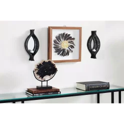 Wall Accents LITTON LANE Eclectic Ellipse-Shaped Black Mesh Metal Wall Sconces With Mirrors, Set Of 2